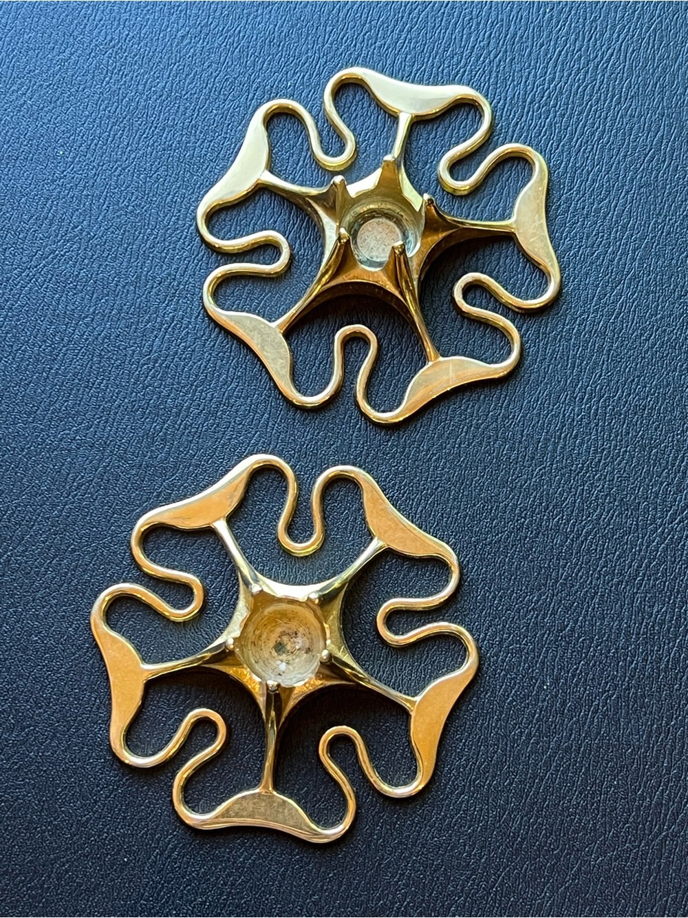 Vintage Pair of Skultuna Rose Brass Candlestick Holders